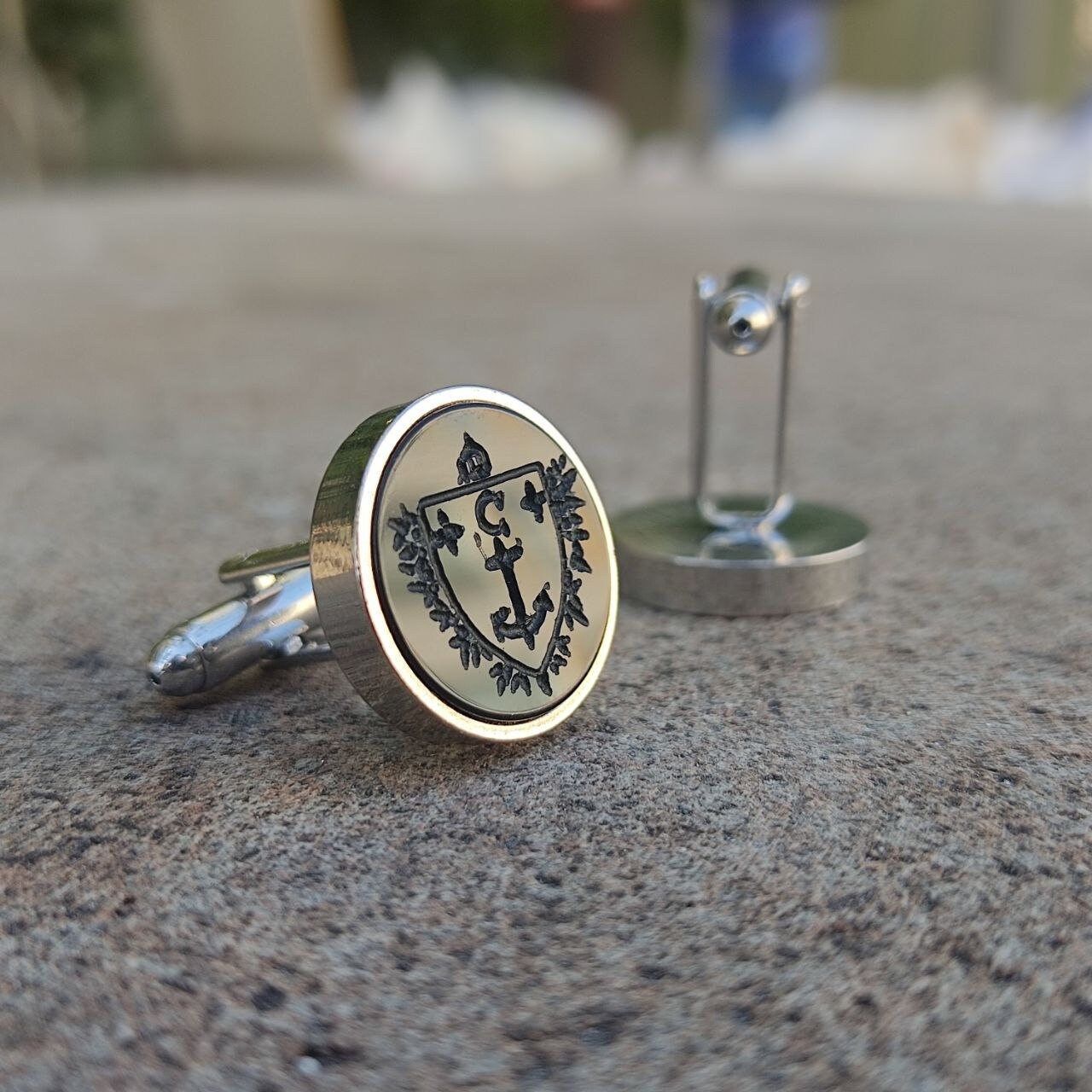 Silver Family Crest Cufflinks: Personalized Intaglio Coat of Arms