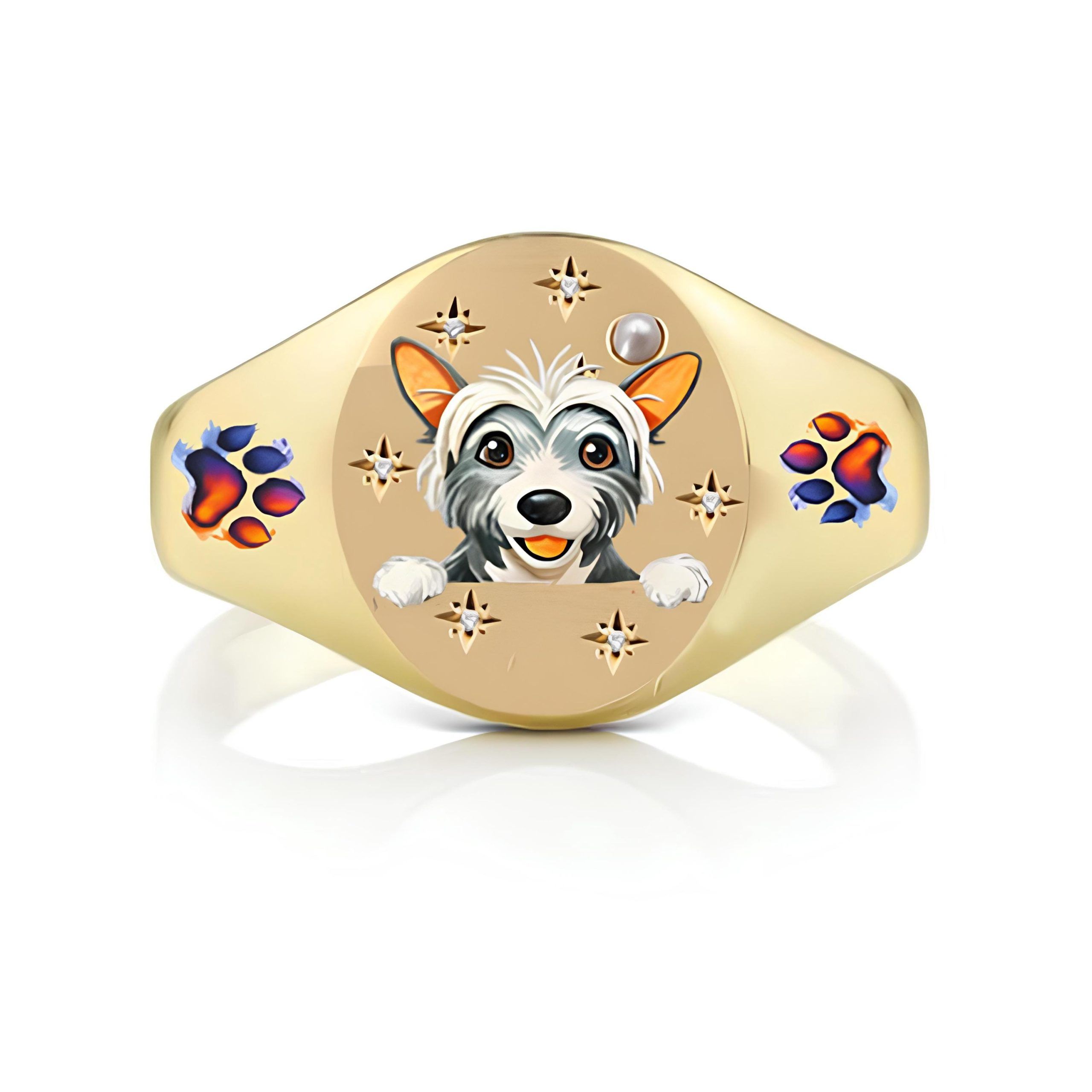 Custom Pet Portrait Enamel Ring: Hand-Painted Dog & Cat Memorial Jewelry