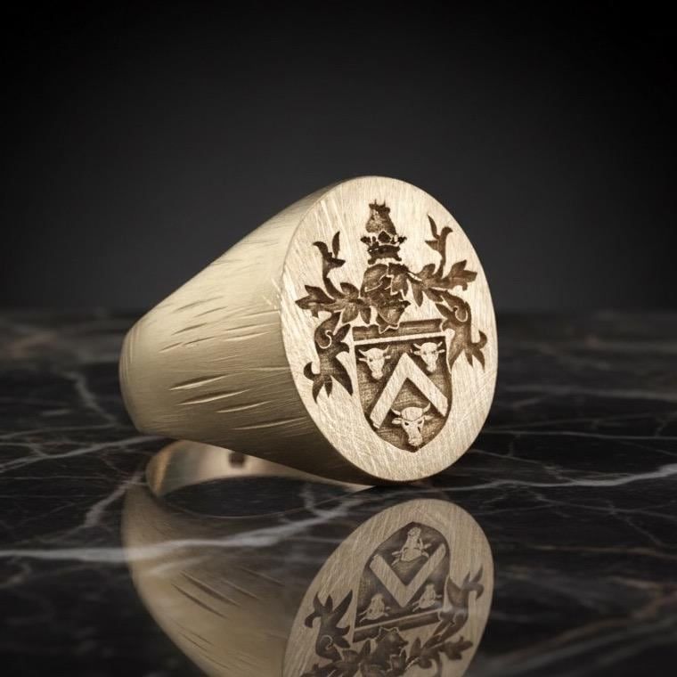 Antique Handmade Family Crest Signet Ring: Custom Coat of Arms