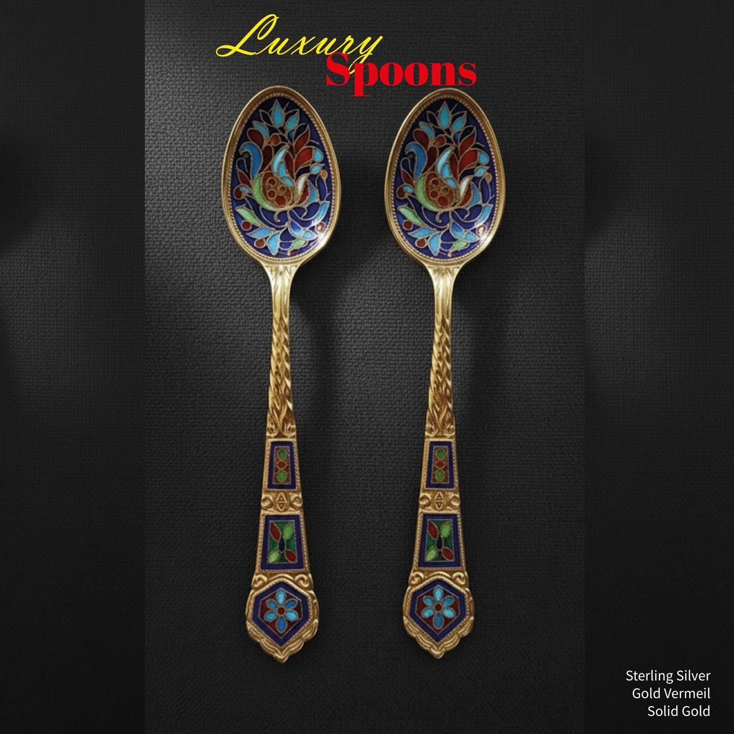 Handmade Cloisonné Enamel Spoon | Sterling Silver or Solid Gold